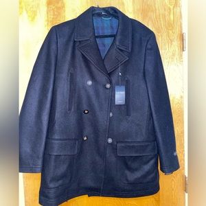 Brand New Ralph Lauren Mens Luke Solid Wool-Blend Peacoat Coat 42R - dark gray